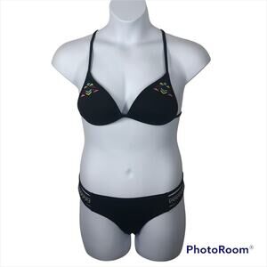 PINK Victoria’s Secret 2-Piece Black Tribal Embroidered Bikini Swim Set SM